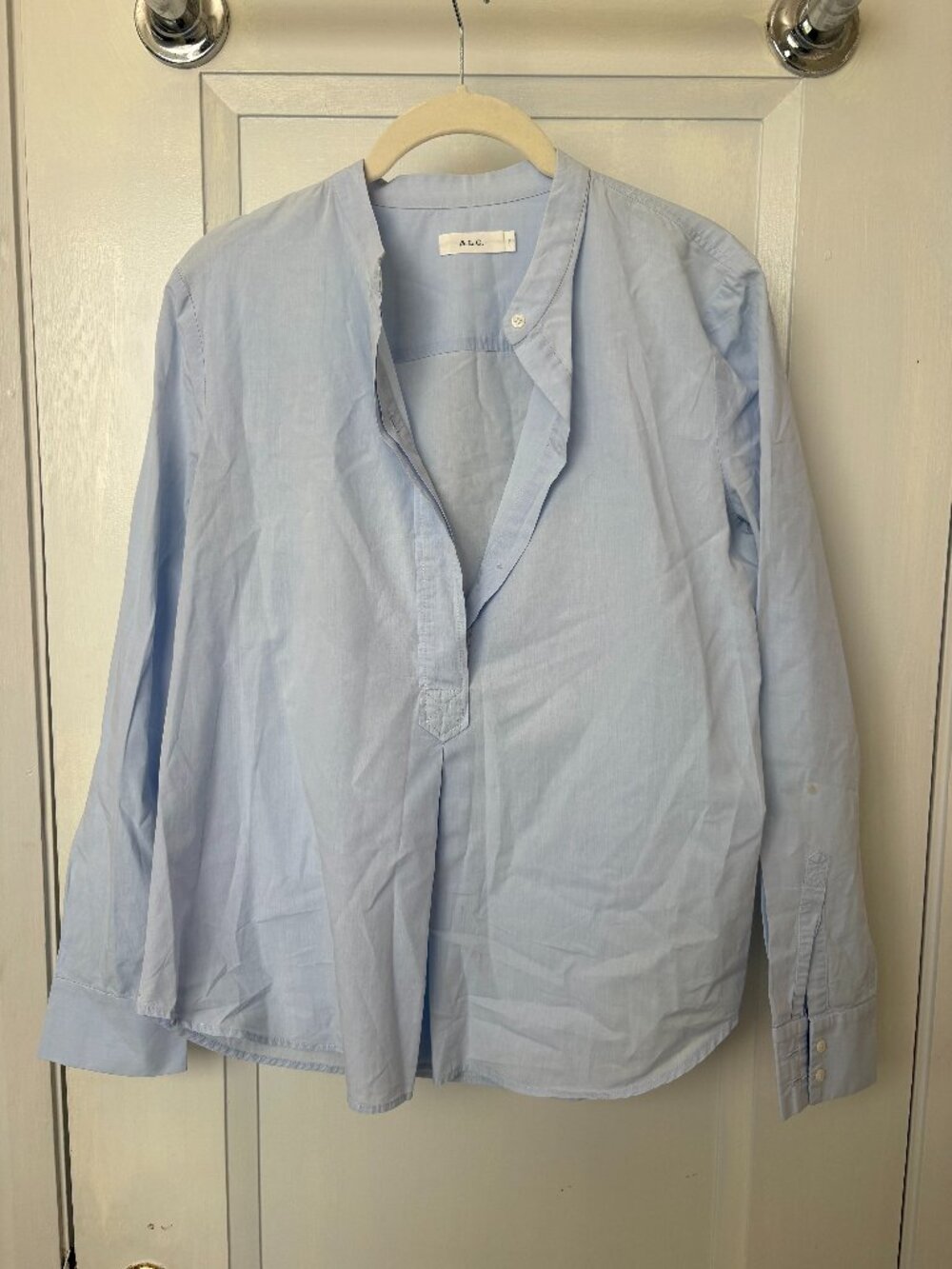 A.L.C. Light Blue Cotton Popover Blouse Size 6